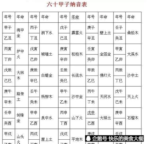 60年次五行|60年甲子年 (60甲子表金木水火土对照)